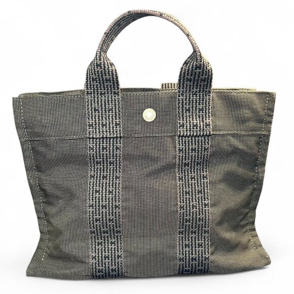 HERMES Canvas Herline PM Tote Grey - w Silver Lock (no key) - Picture 1 of 15